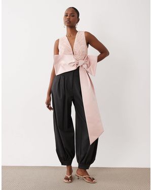 ASOS Satin Bow Plunge Cropped Top - Natural