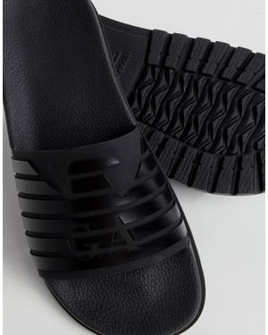Emporio Armani Stripe Logo Sliders In Black