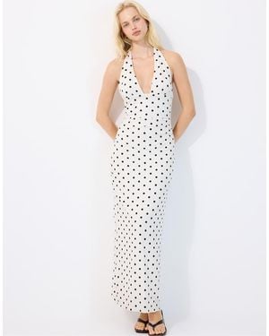 Stradivarius Halter Neck Backless Midi Dress - White