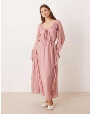 Glamorous Boho Midaxi Jurk Van Chiffon Met Ruches - Roze