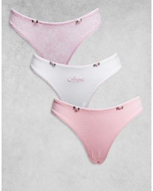 ASOS 3 Pack Angel Brazilian With Rosebud Trim - Pink