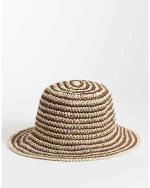 Accessorize Chocolate Stripe Bucket Hat - Natural