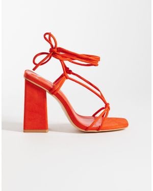 Public Desire Elira Tie Leg Block Heeled Sandals - Red