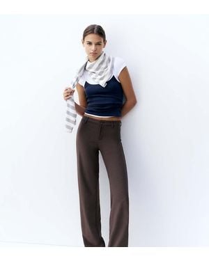 Pull&Bear Petite Straight Leg Trousers - Brown