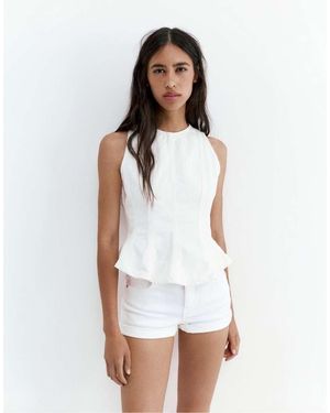 Pull&Bear Denim Short Met Halfhoge Taille - Wit