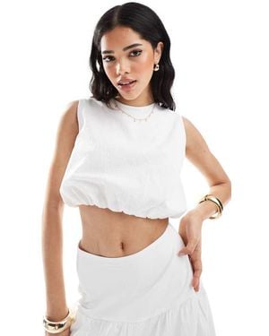 4th & Reckless Poplin Structured Cropped Bubble Top Co-ord - White