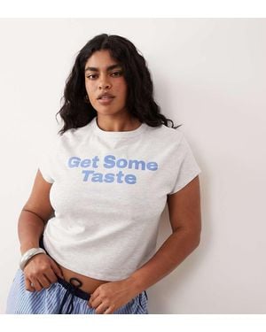 ASOS Asos Design Curve Baby Tee With Contrast Get Some Taste Slogan - White