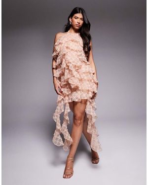 ASOS Ruffle Halter Neck Rose Print Mini Dress - Grey