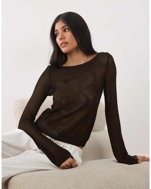 Mango Crochet Beach Top - Brown