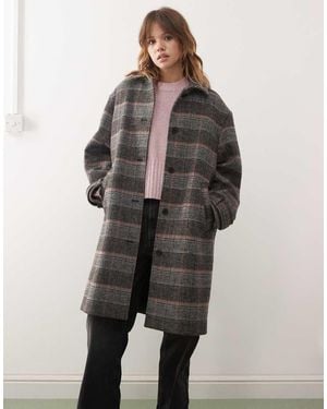 Monki Longline Coat With Wool - Grey