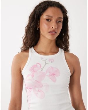 Cotton On High Neck Graphic Tank - White