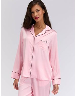 Boux Avenue Luxe Embroidered Satin Long Sleeved Pyjama Top - Pink