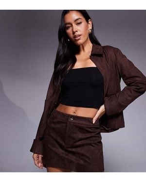 The Frolic Exclusive Faux Suede Low Rise Mini Skirt Co-Ord - Black