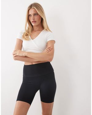 4505 Plush Handle Foldover High Waist 5"" legging Short - Blue