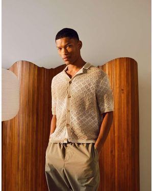 TOPMAN Relaxed Fit Space Dye Button Through Polo - Brown