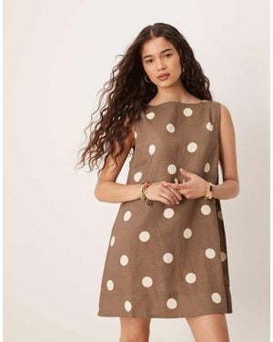 Vrg Grl Aftersun Polka Dot Linen Mini Shift Dress - Brown