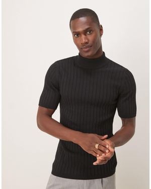 ASOS Muscle Fit Knitted Rib Turtle Neck T-shirt - Black