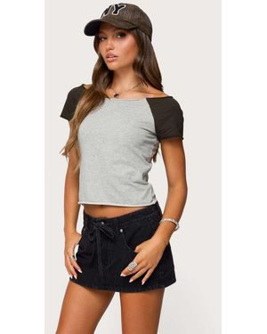Edikted Liva Contrast Raglan T Shirt - Blue