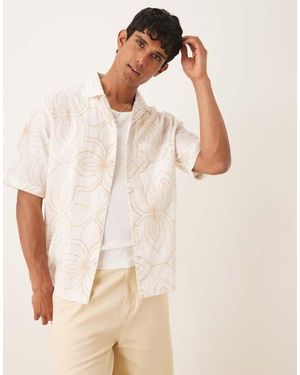 Mango Floral Embroidered Revere Collar Shirt - Natural