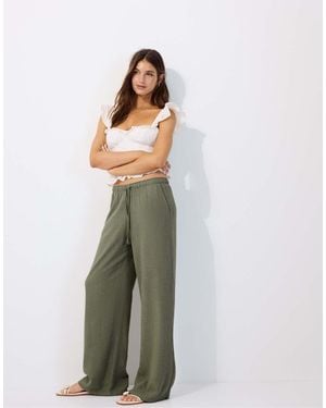 Stradivarius Flowing Linen Blend Trousers - Green