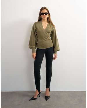 TOPSHOP Sudadera Con Cuello De Pico Y Cintura Ajustada En-Verde