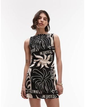 TOPSHOP Twist Shoulder Mini Linen Dress - Black