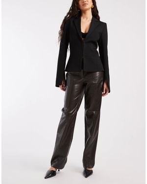 Vero Moda Stretch Faux Leather Straight Leg Trouser - Black
