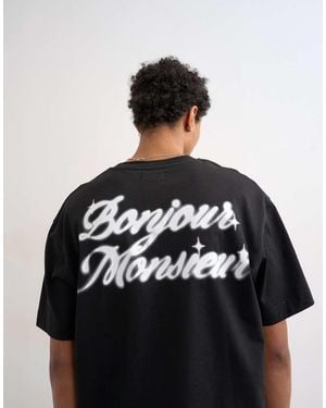 TOPMAN Relaxed Fit T-shirt With Bonjour Print - Black