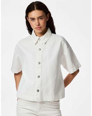 Pieces Camicia Di Jeans Acceso - Bianco