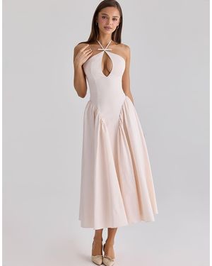 House Of Cb Lilli Blush Peek-A-Boo Keyhole Cotton Midi Dress - White