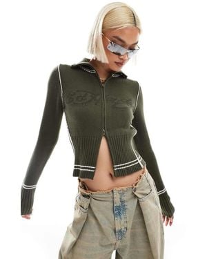 Ed Hardy Y2K Zip Through Knitted Cardigan - Grey