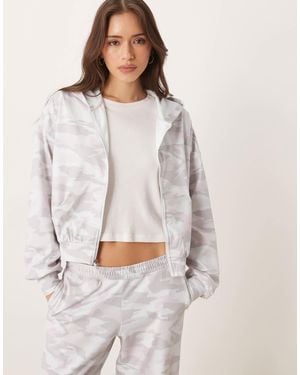 Hollister Gilly Hicks Slouchy Crop Full Zip Hoodie Co-ord - Gray