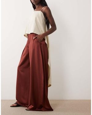 ASOS Elegante Satijnen Broek Met Wijde Pijpen - Rood
