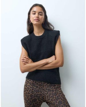 Gina Tricot Wool Alpaca Knitted Sleeveless Vest With Shoulder Pads - Blue