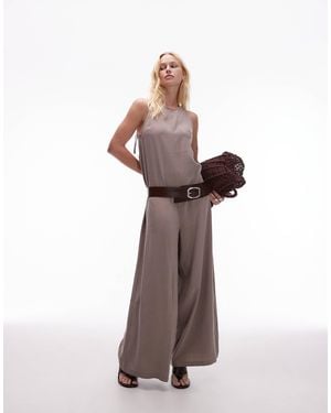 TOPSHOP Chuck On Boxy Jumpsuit - Brown