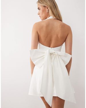 TFNC London Bridal Halter Neck Bow Back Mini Dress - White