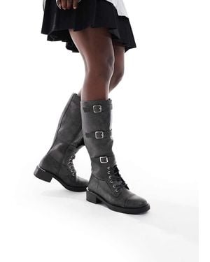 SEQWL Botas Por La Rodilla Con Cordones Y Detalle De Hebilla Twix De - Negro