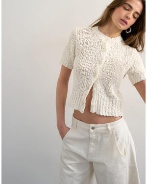 TOPSHOP – kurzärmlige, strukturierte strickjacke - Weiß