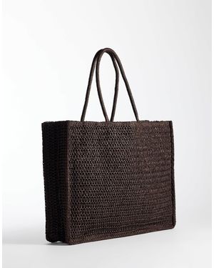 Mango Woven Shoulder Bag - Black