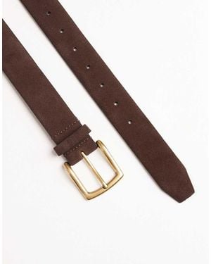 ASOS Smart Suede Belt With Gold Buckle - Blue