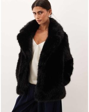 Forever New Faux Fur Revere Collar Short Coat - Black