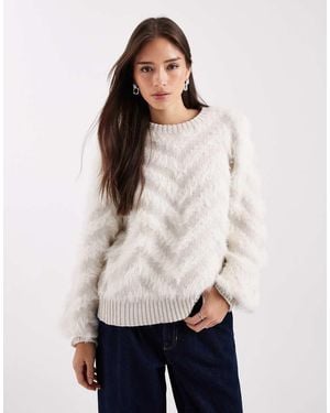 Object Tonal Fluffy Chevron Knitted Jumper - Natural