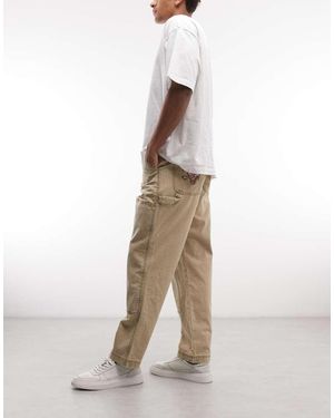 ICECREAM Washed Carpenter Trousers With Stitch Detail - Natural