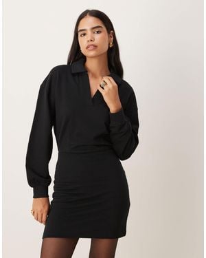 ASOS Cotton V-front Collared Waisted Mini Sweater Dress - Black