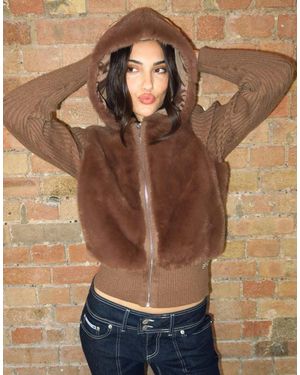 Juicy Couture Naila Contrast Rib And Fur Zip Through Jacket - Brown