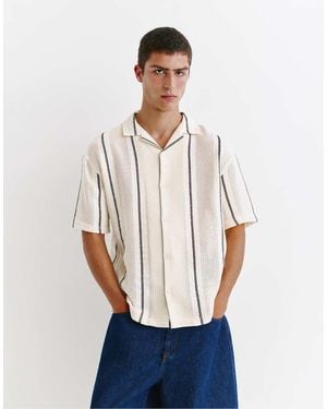Pull&Bear Striped Short Sleeve Shirt - White