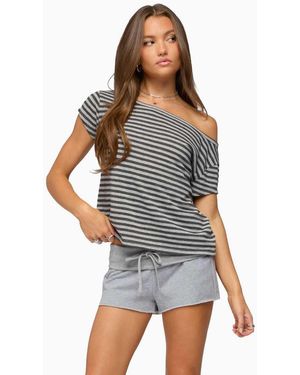 Edikted Chanelle Off Shoulder Striped Top - Grey