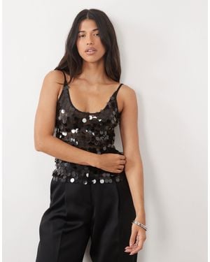 ASOS Disc Scatter Sequin Scoop Neck Sleeveless Top - Black