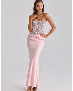 House Of Cb Ayana Lace + Satin Maxi Corset Dress - Pink