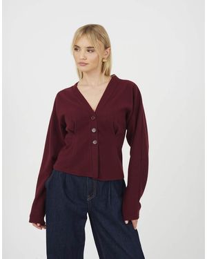 Brave Soul Long Sleeve Button Down Top With Pleats - Purple